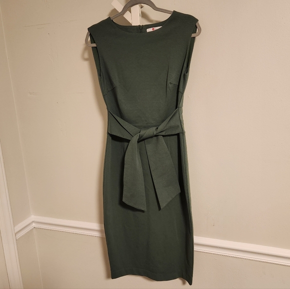 Boden Josephine Ponte Tie-Waist Sheath Dress US 6 Forest Green Knee Length - Picture 2 of 9